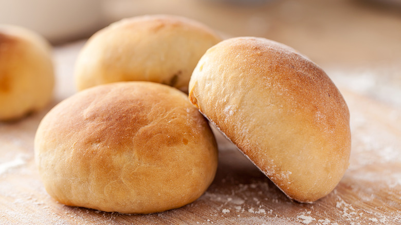 potato rolls on wood board