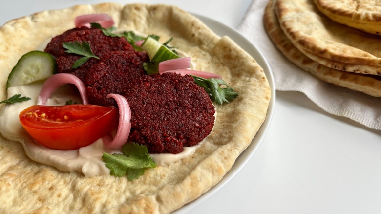 roasted beet falafel on plate