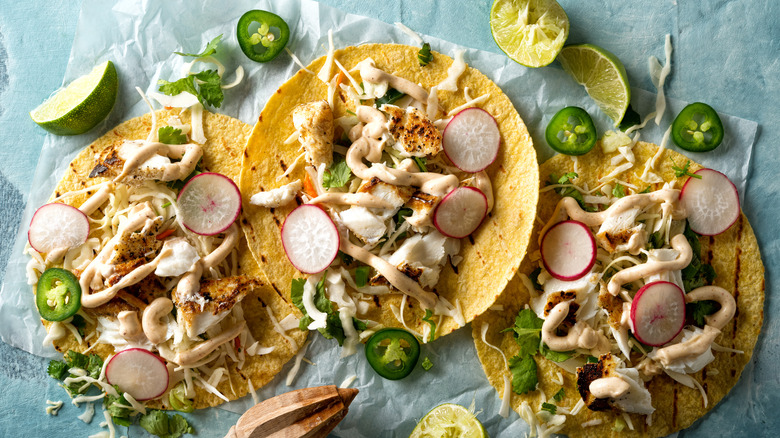 tacos with cabbage and radish