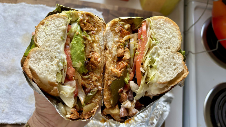 carnitas torta with avocado