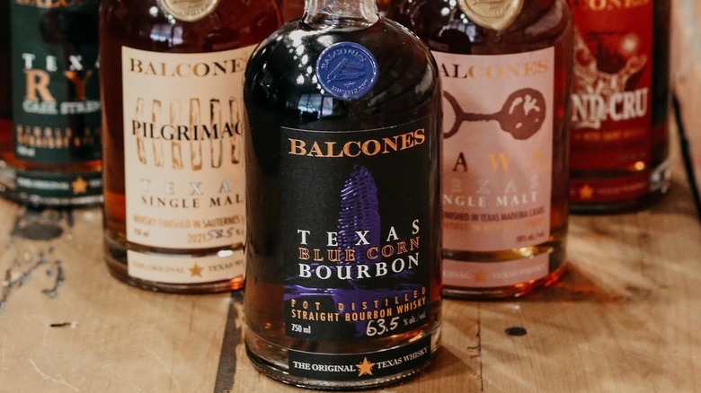 Balcones spirits with Blue Corn Bourbon in front