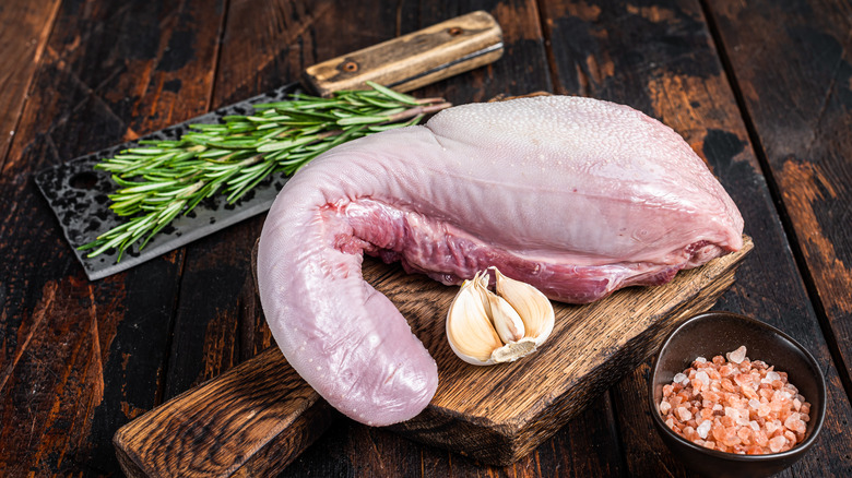 Beef tongue on a cutting board