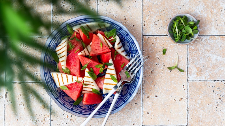 grilled halloumi and watermelon salad