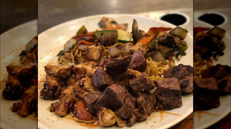 Grilled steak and noodles