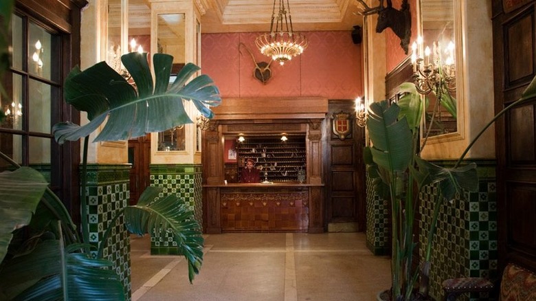 Lobby with palms and bellhop