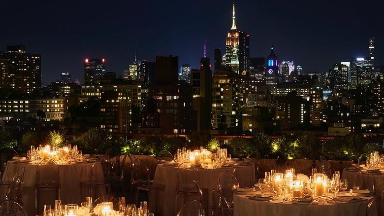 Candlelit tables on roof