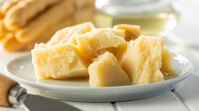 chunks of parmesan on plate