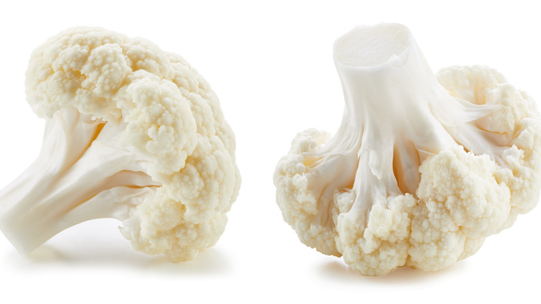 Cauliflower florets on white background