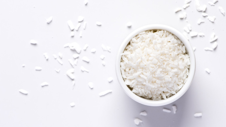 Bowl of shredded coconut