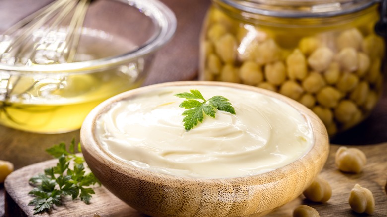 Bowl of whipped aquafaba 