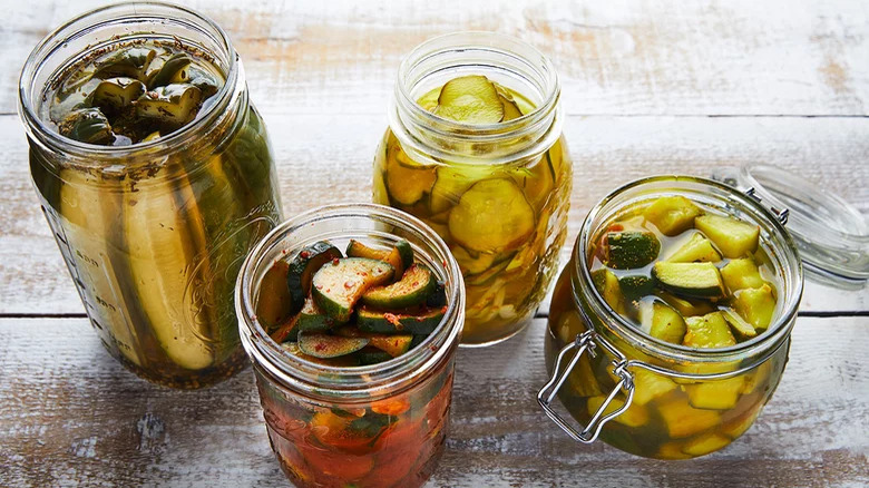 Various pickled foods in jars