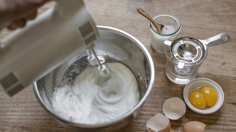 Mixing ingredients with a hand mixer