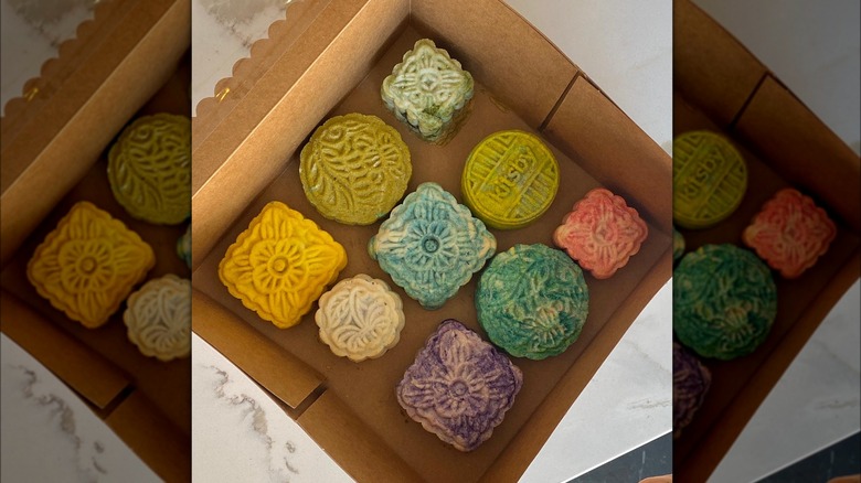 box of colorful mooncakes