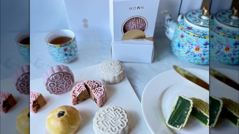 decorative mooncakes on plate