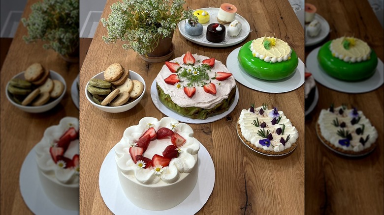 Cakes on wood table