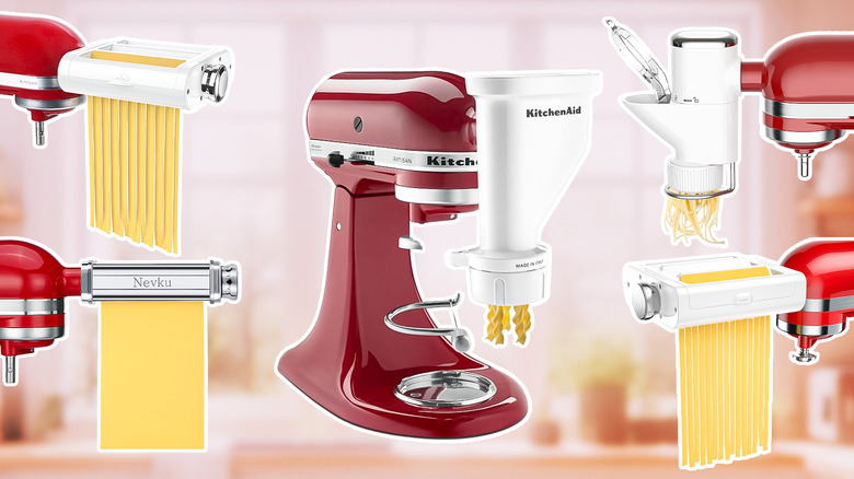 KitchenAid stand mixer with different pasta attachments