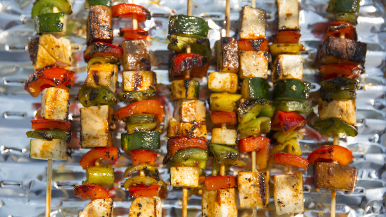 Vegetable and tofu skewers