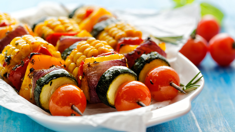 Vegetarian skewers with corn