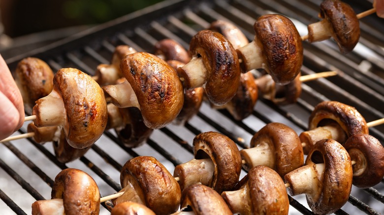 Mushroom kabobs of grill