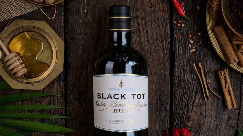 Black Tot Rum on table