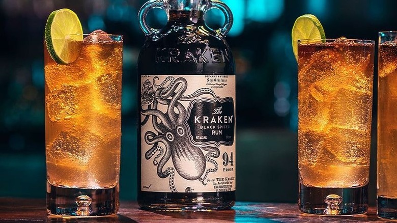 Kraken rum bottle and cocktails