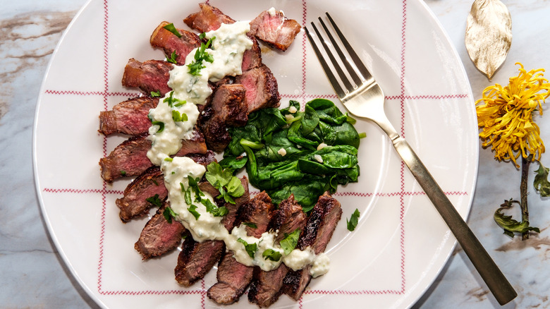 Steak with blue cheese sauce