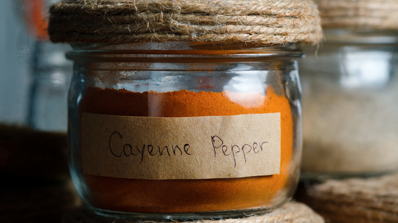 Glass jar with cayenne pepper