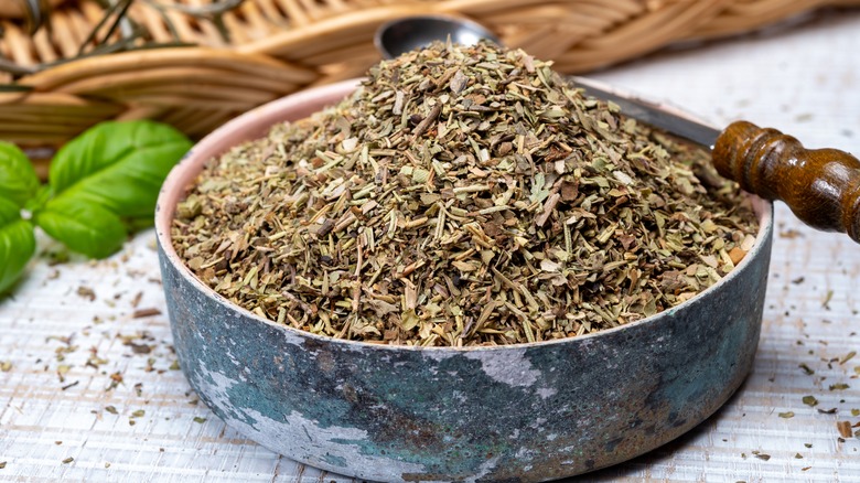 bowl full of dried herbs