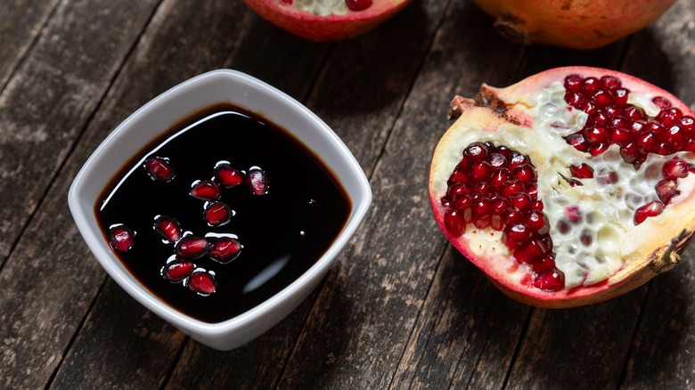 Fresh pomegranate and pomegranate molasses