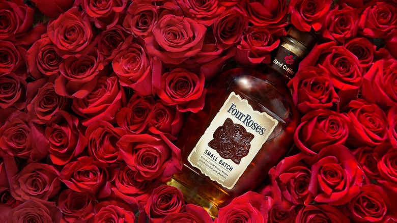 Bottle of Four Roses in roses