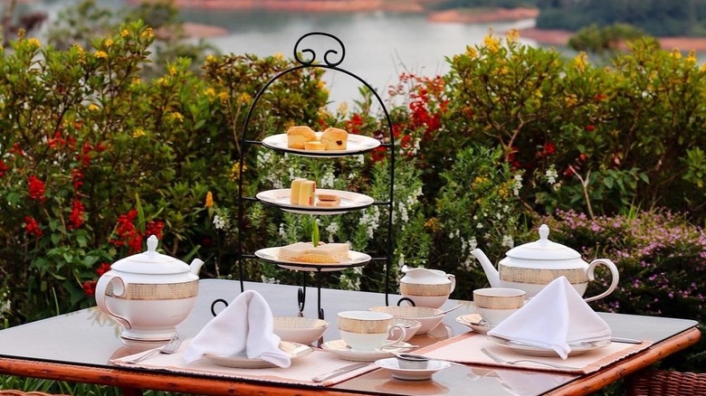 afternoon tea setting outdoors