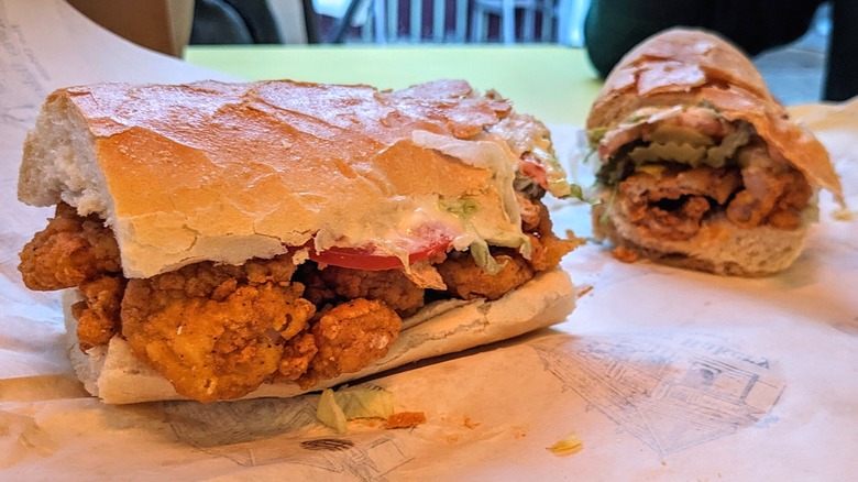 Fried shrimp and catfish po'boy from Parkway Bakery