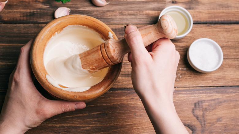 Handmade aioli in bowl