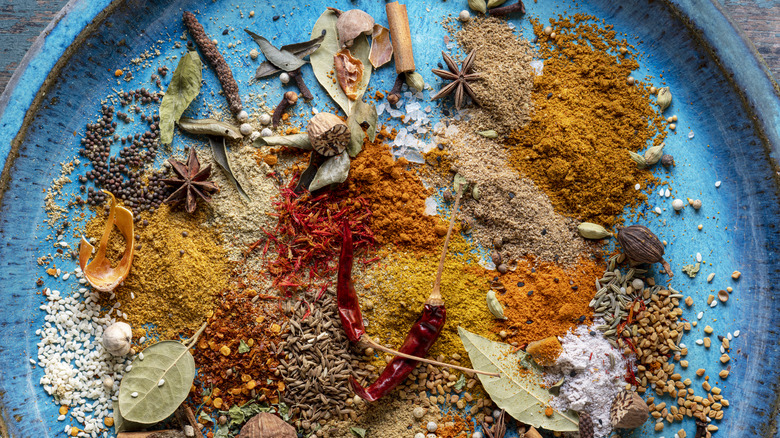 Colorful plate of spices