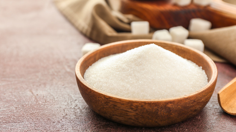 White granulated sugar in bowl