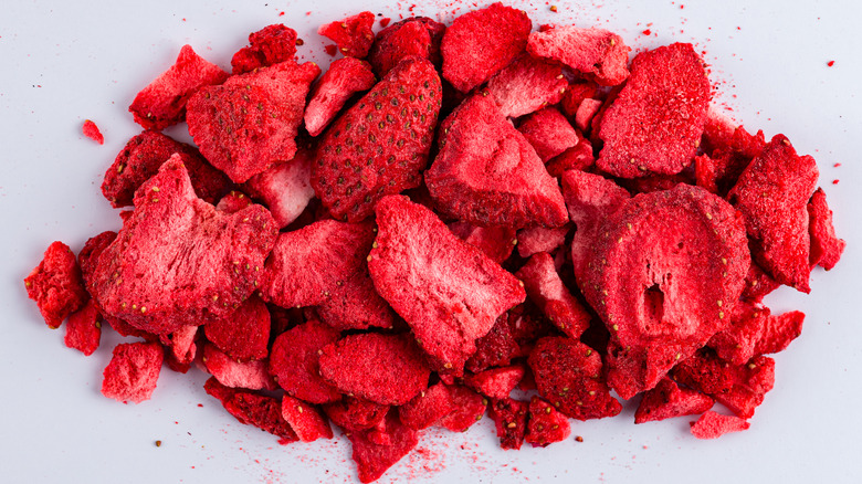 Dehydrated strawberries on white background