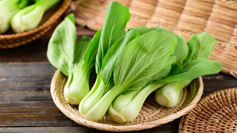 Bok choy bunches on plate