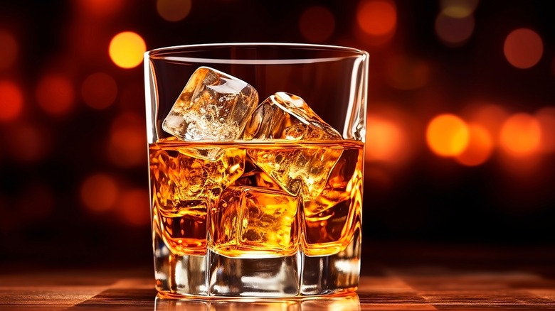 Whiskey with ice cubes