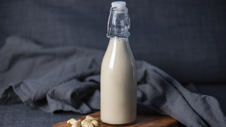 glass bottle of cashew milk