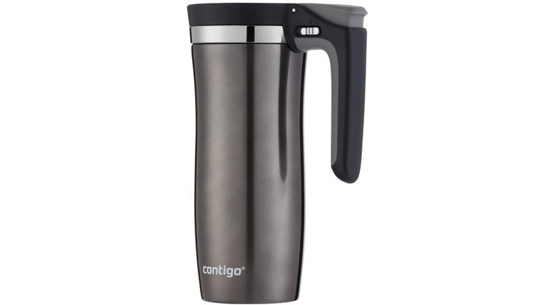 Metal Contigo Handled Autoseal 16-ounce Travel Mug against a white background