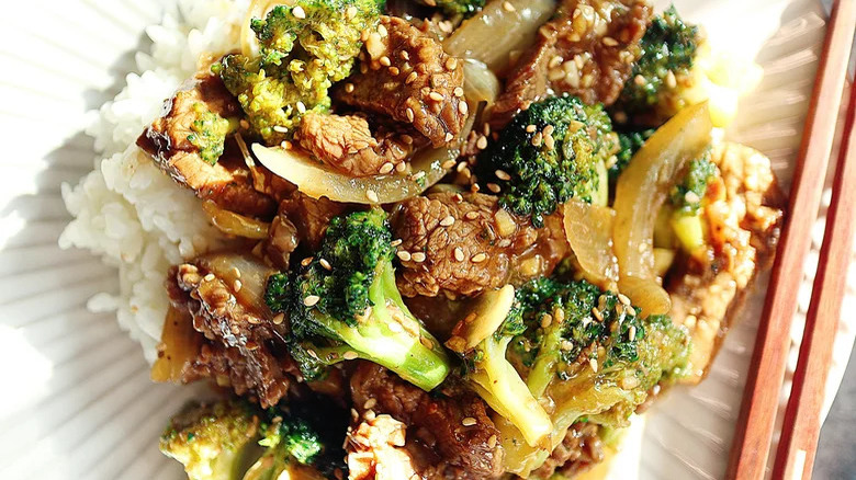 Beef and broccoli with rice
