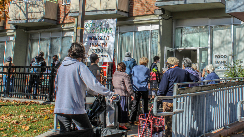 Long line for food bank