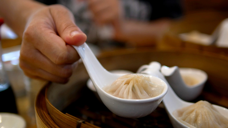 Soup dumpling in a spoon