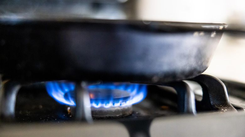 Cast iron pan on stove