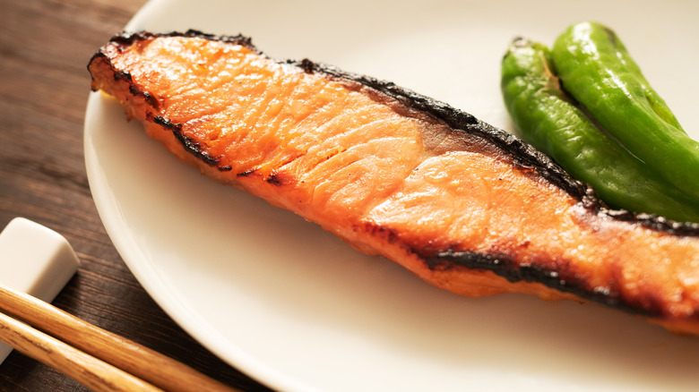 Miso-glazed grilled salmon