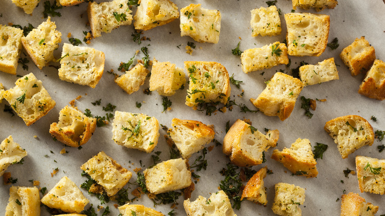 tray of toasted croutons