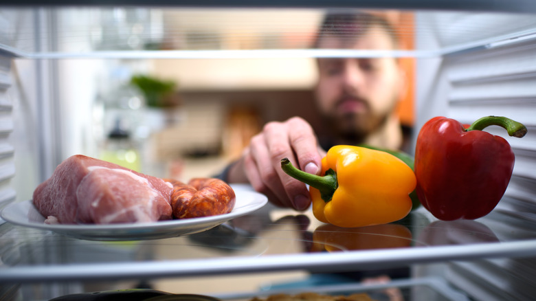 Meat in a fridge