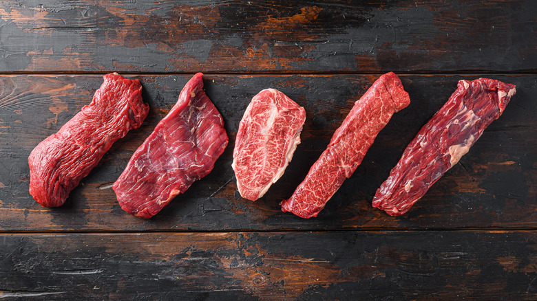 Different types of raw steak