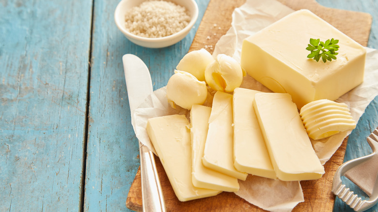 sliced butter on table