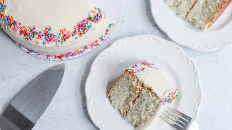 White cake slice on plate 